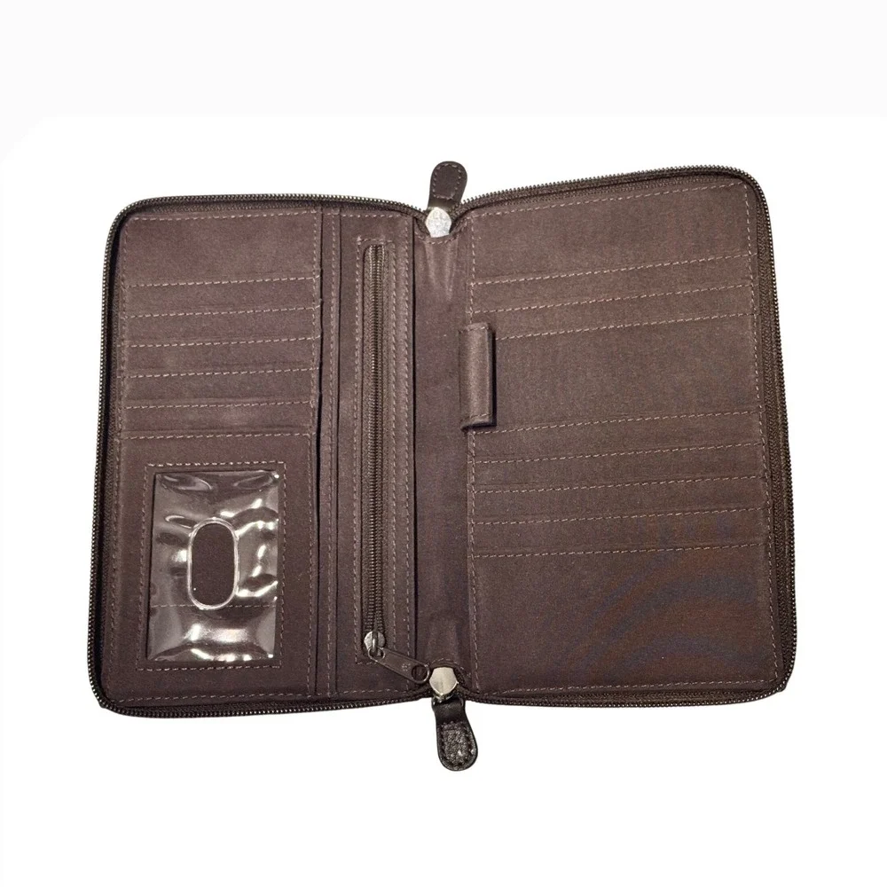 Fossil Brown Leather Zip Around Organizer Wallet Clutch Card Holder Travel Case